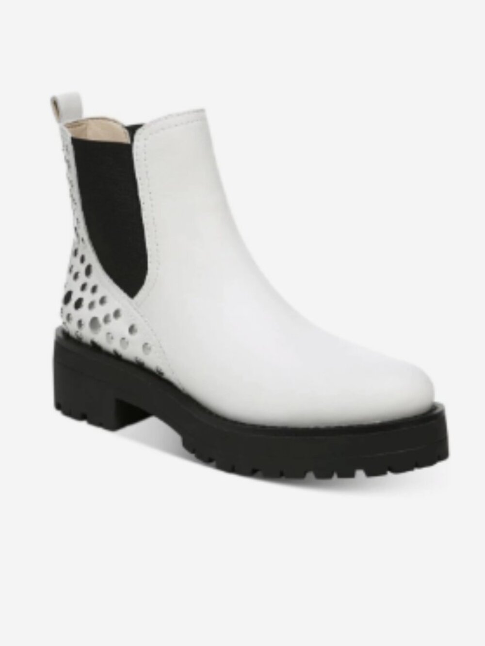 NIB - Sam Edelman Jalyn White Leather Studded Chelsea Boot Lug Sole 7